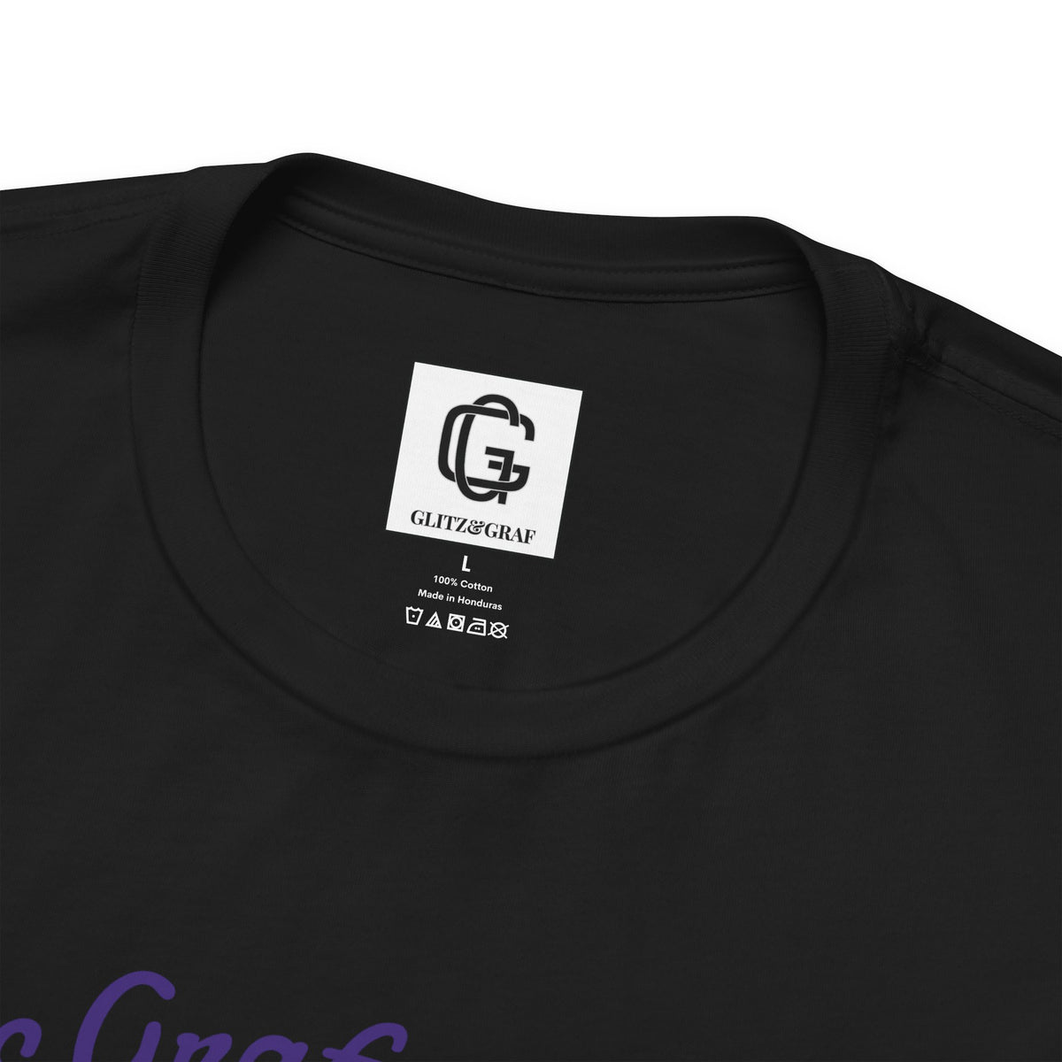 Black t-shirt with GLITZ&GRAF brand label on the collar