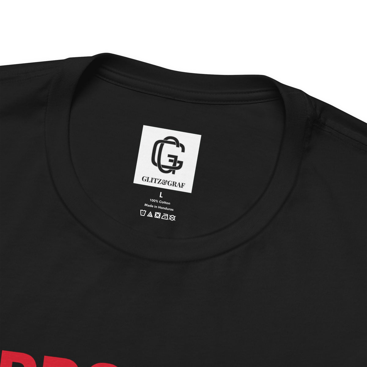 Black t-shirt with GLITZ&GRAF brand label on the collar